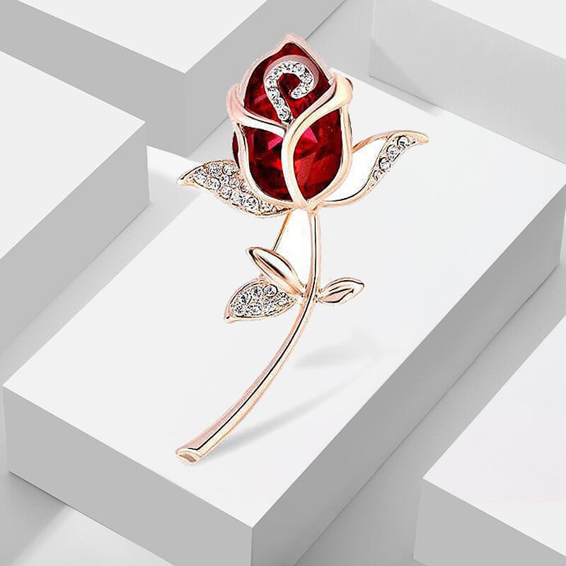 Elegant Crystal Rose Brooch Pin – Rhinestone Floral Lapel Pin for Women