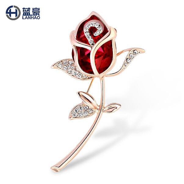Elegant Crystal Rose Brooch Pin – Rhinestone Floral Lapel Pin for Women