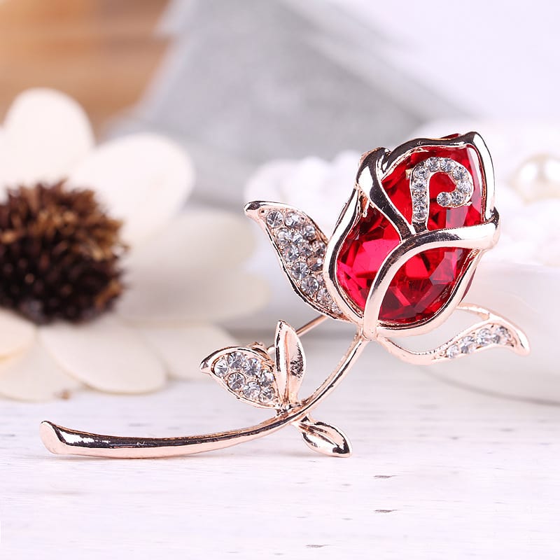 Elegant Crystal Rose Brooch Pin – Rhinestone Floral Lapel Pin for Women