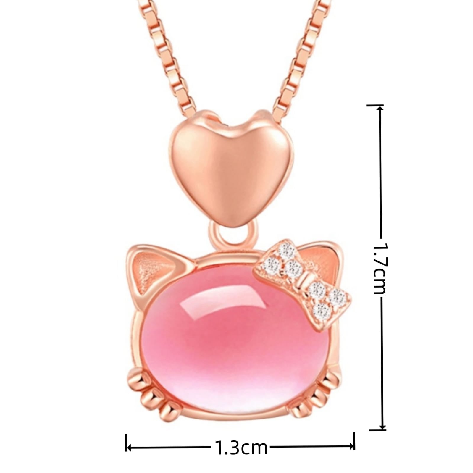 Cute Pink Crystal Kitty Pendant Necklace – Heart & Rhinestone Bow Charm Jewelry