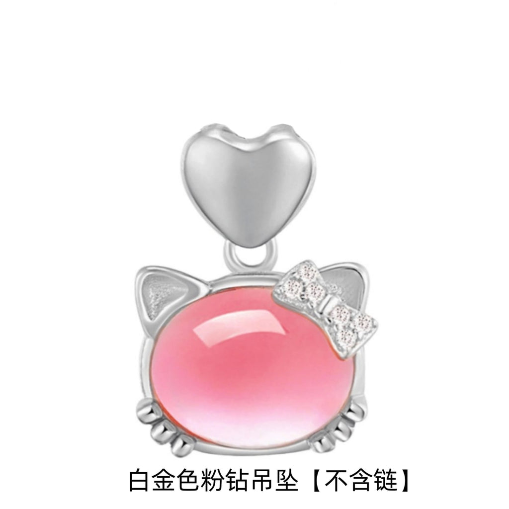 Cute Pink Crystal Kitty Pendant Necklace – Heart & Rhinestone Bow Charm Jewelry