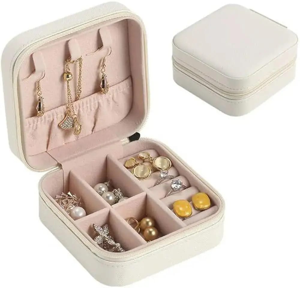 Portable Leather Travel Jewelry Organizer Box – Mini Jewelry Storage Case for Rings, Earrings & Necklaces