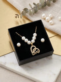 Elegant Pearl Necklace & Stud Earrings Set – Gold Interlocking Heart "Love" Pendant