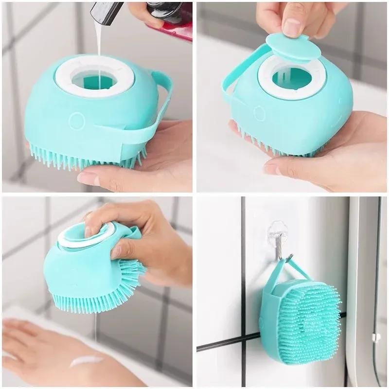 Refillable Silicone Bath Brush & Body Scrubber with Soap Dispenser | Soft Exfoliating Massage Sponge
