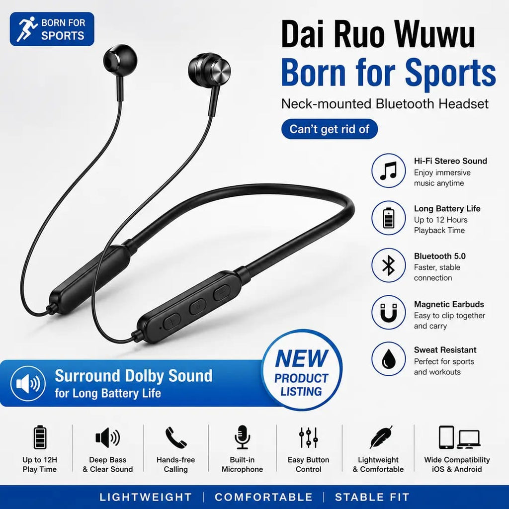 Wireless Sports Headphones with Built-In Mic & Earhooks | Sweatproof Bluetooth Running Earphones