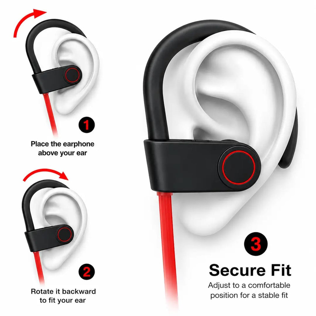 Wireless Sports Headphones with Built-In Mic & Earhooks | Sweatproof Bluetooth Running Earphones