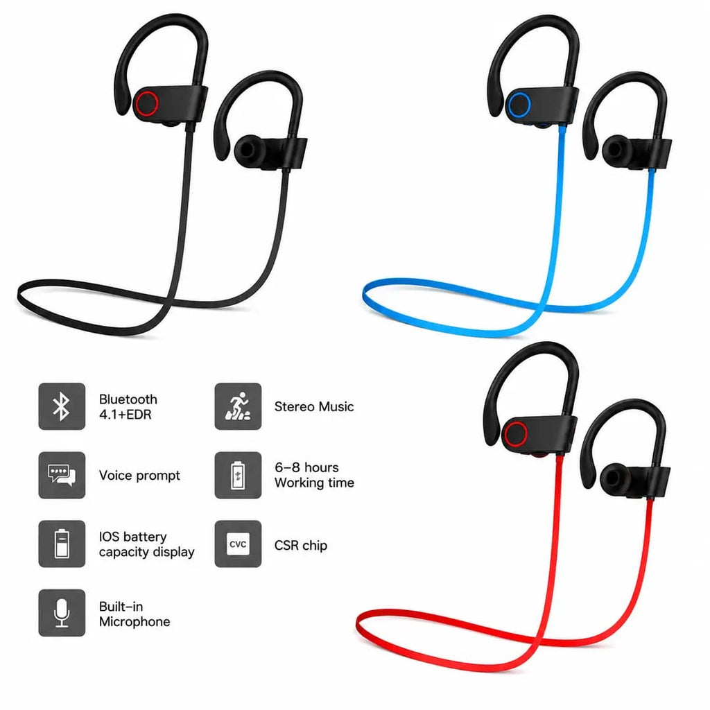 Wireless Sports Headphones with Built-In Mic & Earhooks | Sweatproof Bluetooth Running Earphones