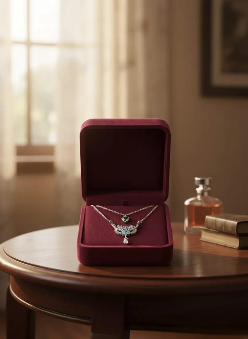 Layered Crystal Pendant Necklace Set with Gemstone Accents | Elegant Gift Jewelry in Velvet Box