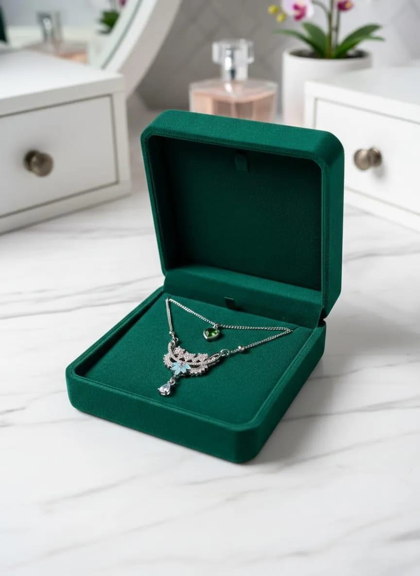 Layered Crystal Pendant Necklace Set with Gemstone Accents | Elegant Gift Jewelry in Velvet Box