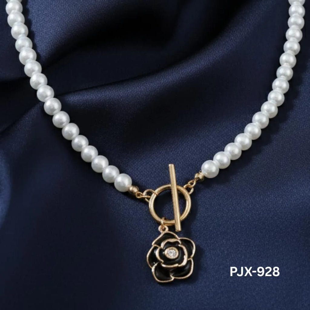 French Camellia Flower Pearl Choker Necklace | Gold Toggle Clasp Enamel Floral Jewelry