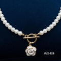 French Camellia Flower Pearl Choker Necklace | Gold Toggle Clasp Enamel Floral Jewelry