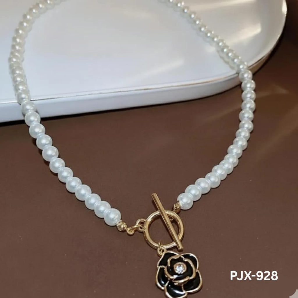 French Camellia Flower Pearl Choker Necklace | Gold Toggle Clasp Enamel Floral Jewelry