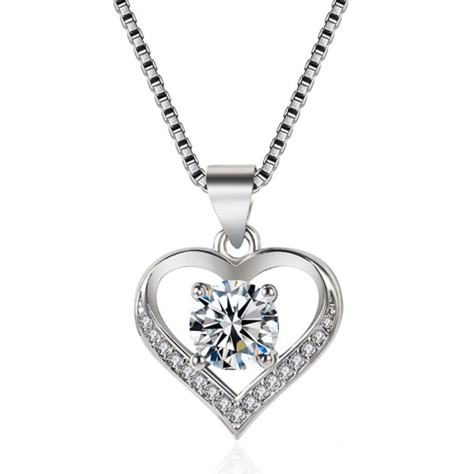 Sparkling Crystal Heart Pendant Necklace | Silver Solitaire Gemstone Charm Chain for Women