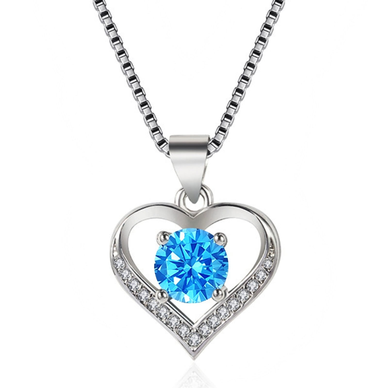 Sparkling Crystal Heart Pendant Necklace | Silver Solitaire Gemstone Charm Chain for Women