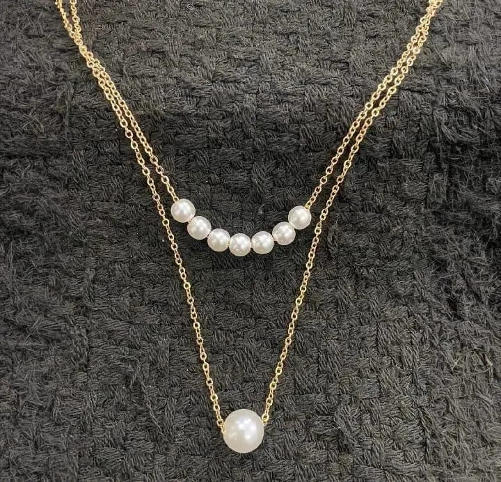 Double Layer Pearl Choker Necklace | Gold Chain Faux Pearl Pendant Jewelry for Women