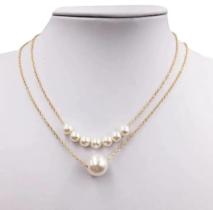 Double Layer Pearl Choker Necklace | Gold Chain Faux Pearl Pendant Jewelry for Women