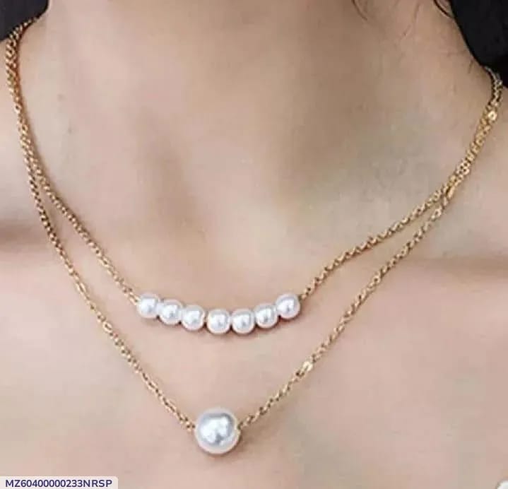 Double Layer Pearl Choker Necklace | Gold Chain Faux Pearl Pendant Jewelry for Women