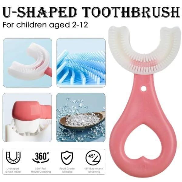 Kids U-Shaped Silicone Toothbrush | 360 Degree Whole Mouth Training Toothbrush for Toddlers (Ages 2-12)