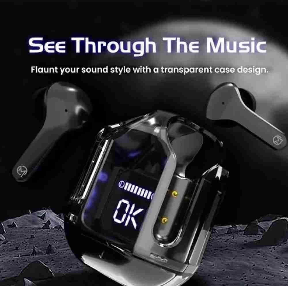 Transparent Case Wireless Earbuds with Dual Mic ENC Noise Cancelling & LED Power Display