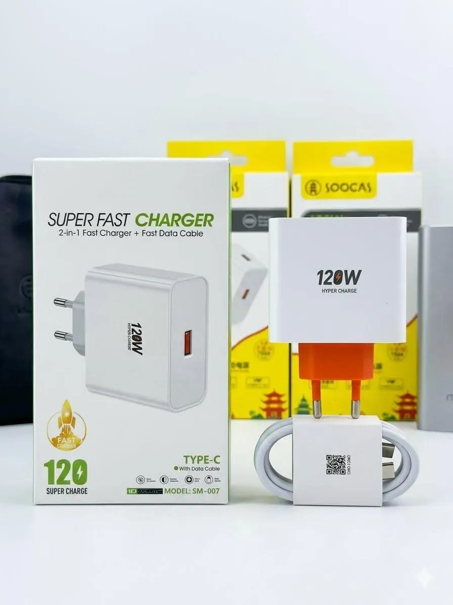 120W Super Fast Charger Kit with Type-C Data Cable | Hyper Charge Wall Adapter