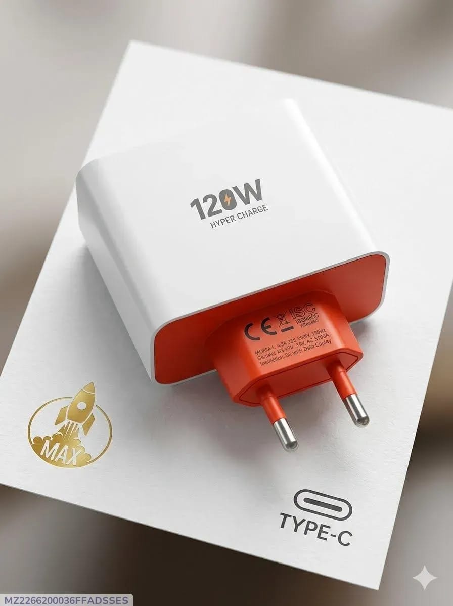 120W Super Fast Charger Kit with Type-C Data Cable | Hyper Charge Wall Adapter