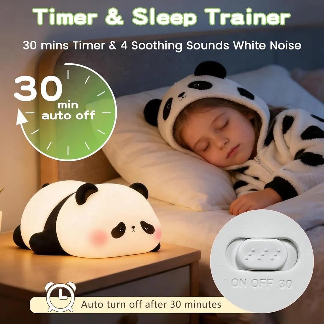 Cute Panda Silicone Night Light | Dimmable Rechargeable Nursery Lamp with White Noise