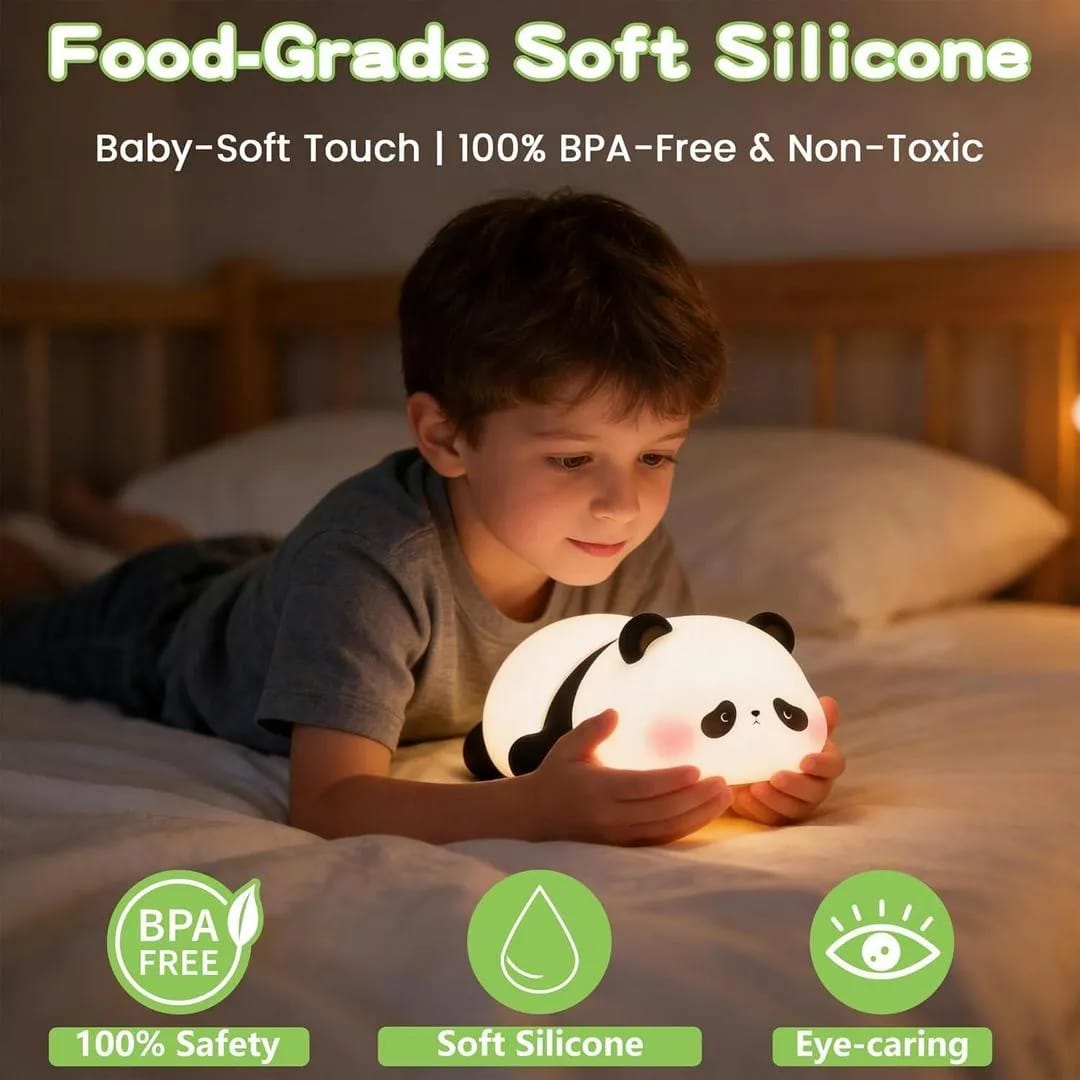 Cute Panda Silicone Night Light | Dimmable Rechargeable Nursery Lamp with White Noise