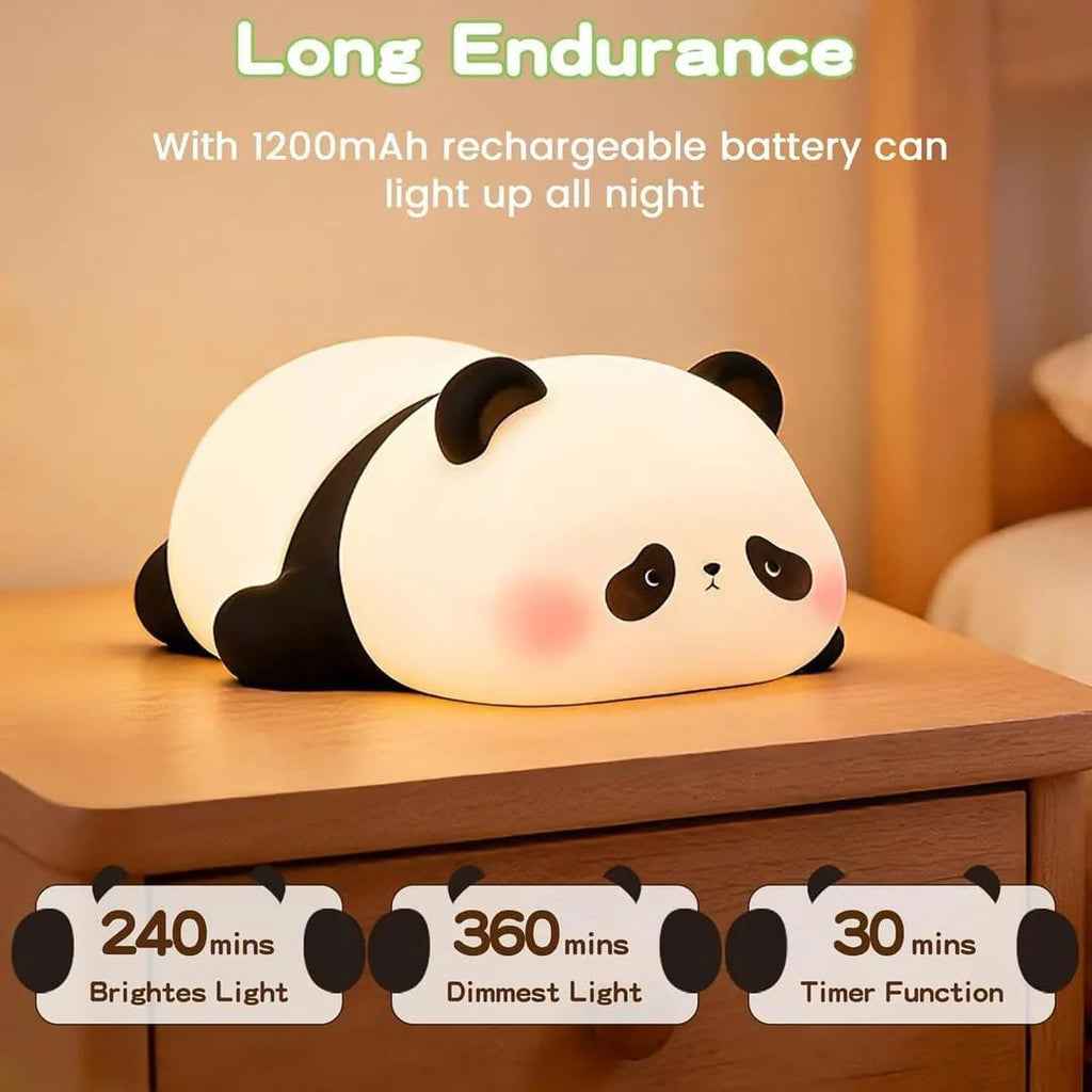 Cute Panda Silicone Night Light | Dimmable Rechargeable Nursery Lamp with White Noise
