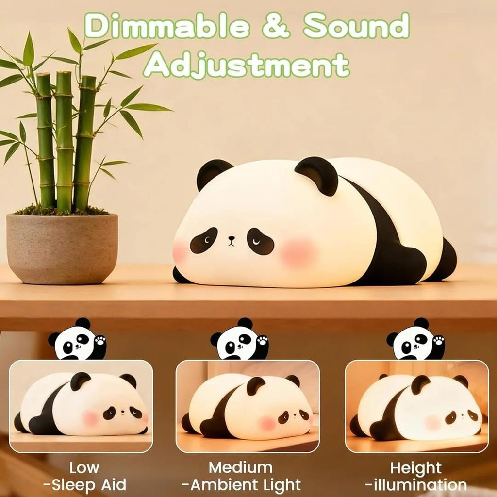 Cute Panda Silicone Night Light | Dimmable Rechargeable Nursery Lamp with White Noise