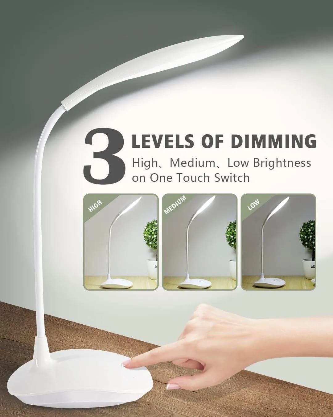 Flexible LED Desk Lamp with Touch Control | Dimmable 3-Level Eye-Caring Table Light