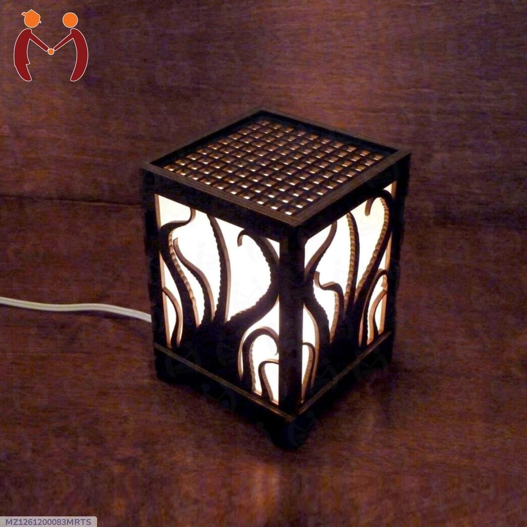 Modern Wooden Cube LED Night Lamp | Laser-Cut Decorative Table Light for Home & Bedside