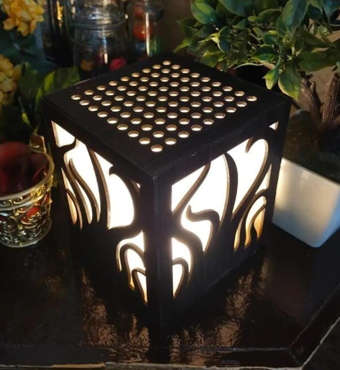 Modern Wooden Cube LED Night Lamp | Laser-Cut Decorative Table Light for Home & Bedside