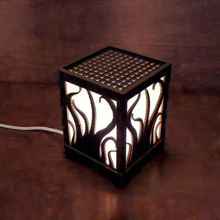 Modern Wooden Cube LED Night Lamp | Laser-Cut Decorative Table Light for Home & Bedside